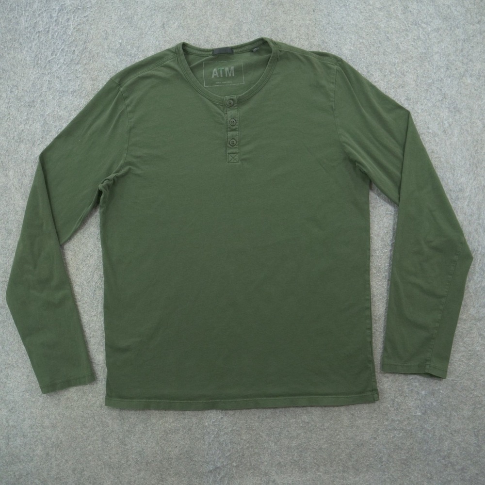 ATM Anthony Thomas Melillo Shirt Mens Medium Green Henley Long Sleeve Casual